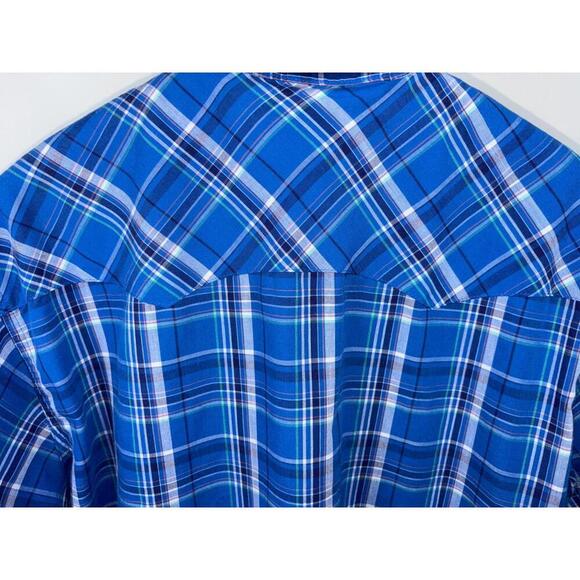 Vtg Wrangler Wrancher Blue Plaid Button Shirt, ?? Pearl Snap - Picture 3 of 5